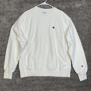 Champion Mens Reverse Weave White Crewneck Pullover Sweatshirt Size Large